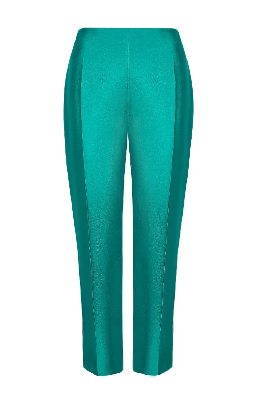 Comfortable Yoga Pants-Peacock Sateen Trousers - Phoebe