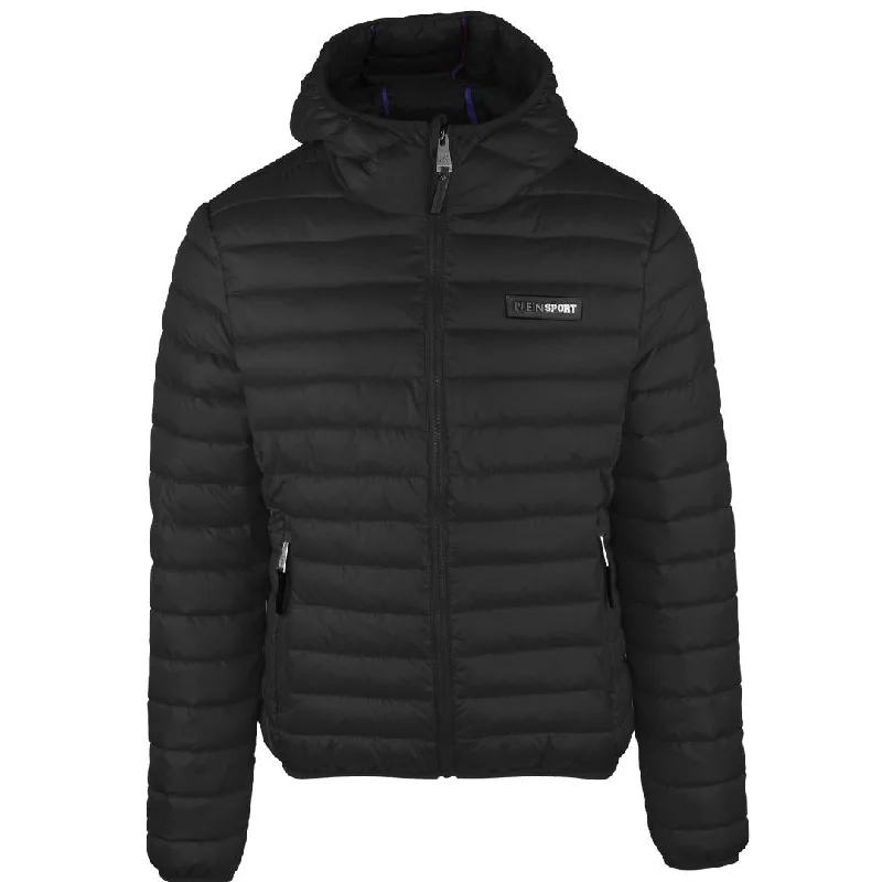 Trendy Sherpa Jacket-Plein Sport Padded Circle Logo Black Jacket