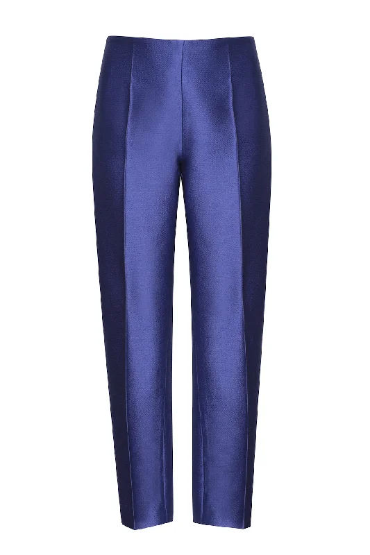 Trendy Cargo Pants-Narrow-Leg Trousers in Purple/Royal Silk Brocade - Phoebe