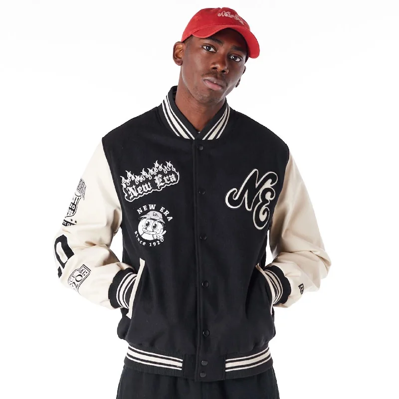 Casual Fleece Jacket-New Era Varisty Patch Black Varsity Jacket