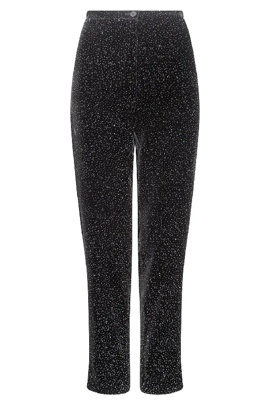 Custom Team Pants-Black and Silver Sparkle Velvet Narrow Leg Trousers  - Pandora