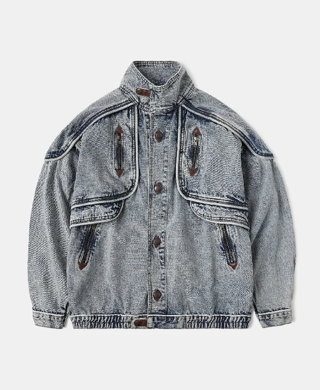 Trendy Puff Jacket-1980s Snow Wash Denim Jacket